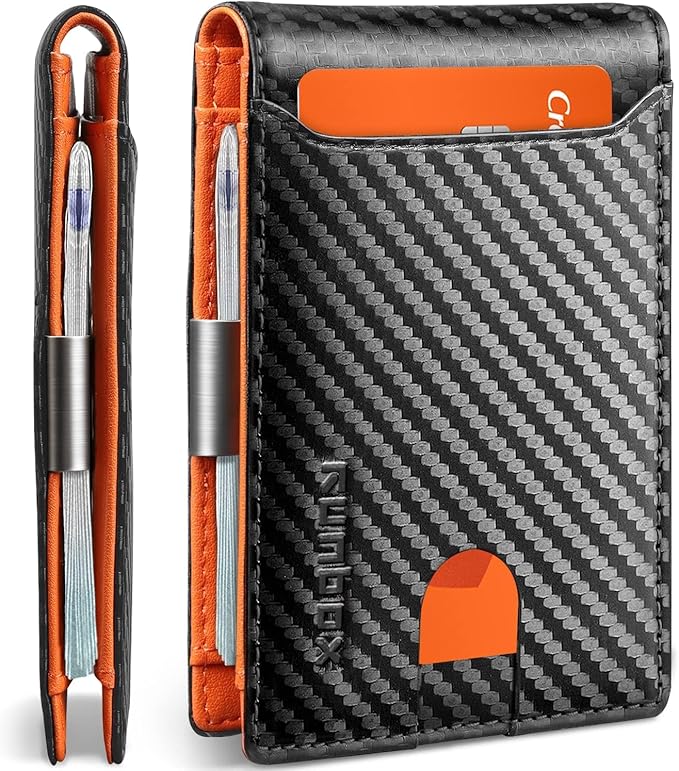 RUNBOX Money Clip Wallets for Men,Slim Leather Mens Bifold Wallet,RFID Blocking Front Pocket Wallet,Thin Credit Card Holder with Gift Box