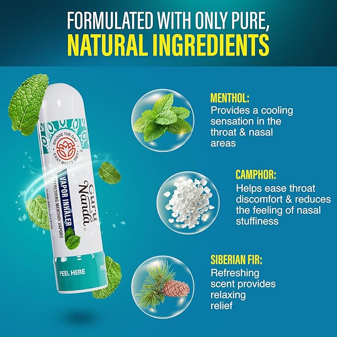 GuruNanda Vapor Inhaler Nasal Stick, with Essential Oils for Soothing Relief, Helps Clear Nasal Passages & Ease Stuffiness, Non-Medicated, 1 Count (Pack of 2)
