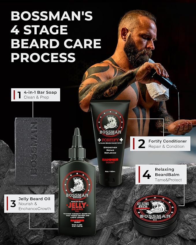 Bossman Fortify Intense Beard Conditioner for Men (Hammer Scent) – Moisturizes, Replenishes & Protects with Natural Ingredients – Thicker Formula, Made in USA