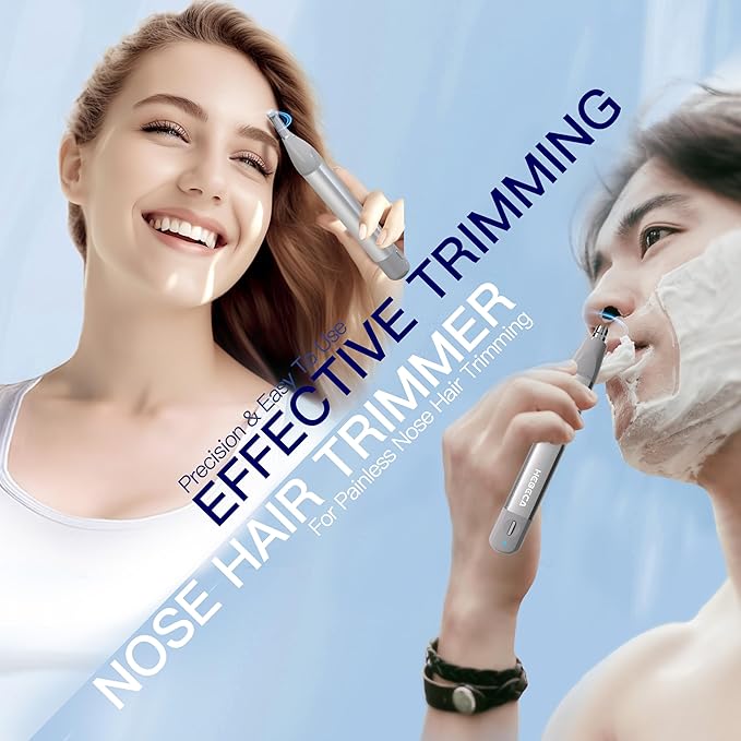 Nose Hair Trimmer for Men Women 2in1 Facial Hair Removal Trimmer - Metal Body, Rechargeable, Waterproof, Portable - Nose, Ear, Eyebrow, Peach-Fuzz, Lips, Chin (Silver)