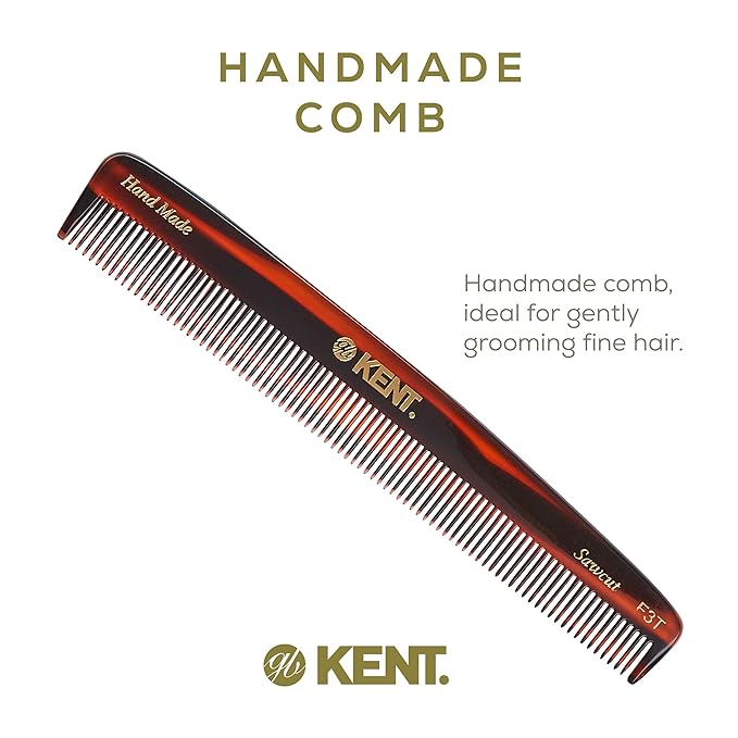 Kent F3T Fine Tooth Comb for Hair Parting, Handmade Combs for Men and Straightening Comb for Women, Dandruff Remover Kent Mens Combs for Fine Hair