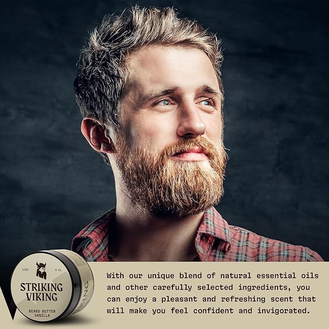 Striking Viking Beard Butter - Non-Greasy Moisturizer With Natural Ingredients (Vanilla, 4oz) - Keep Your Beard Hydrated and Refreshing