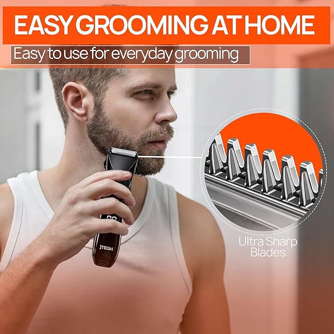 TEGH Men’s Beard & Hair Grooming Trimmer – Cordless Electric Beard & Hair Trimmer for Men, Rechargeable Waterproof Design with Adjustable Guards