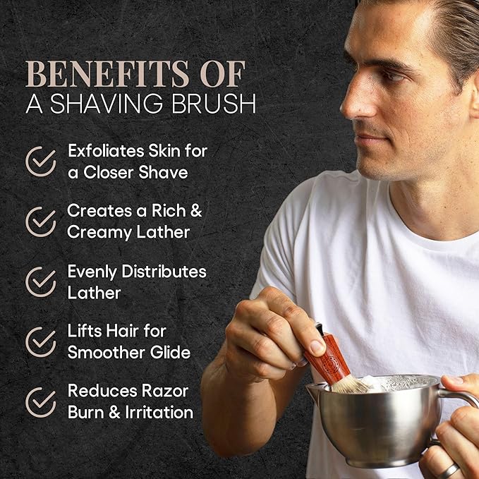 Synthetic Badger Hair Shaving Brush - Futura Synthetic Badger Hair + Handmade Mahogany Shave Brush, Exfoliating Stiff Bristles, Thick & Creamy Lather For A Great Shave, Pre-Shave & Barber Approved