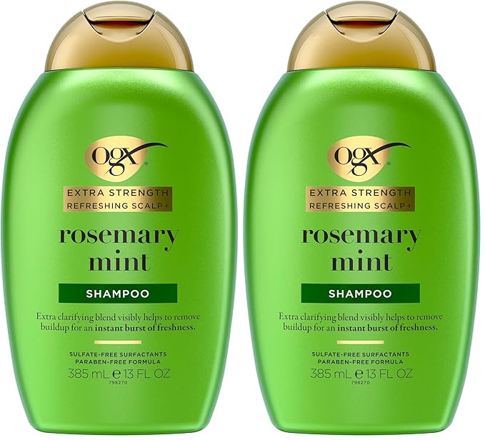 OGX Extra Strength Refreshing Scalp + Rosemary Mint Shampoo,Clarifying Shampoo for Oily Hair Visibly Helps Remove Oil & Residue to Clear Away Buildup,Sulfate-Free Surfactants,13 fl. oz,(Pack of 2)
