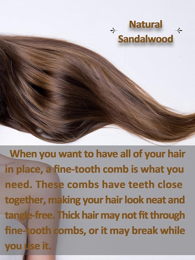 Green Sandalwood Teasing Hair Comb - Anti Static Fine Tooth Wooden Styling Brush for Smoothing, Detangling & Volumizing Thin/Fine Hair (No Handle)