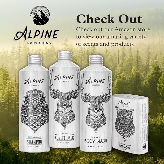 Alpine Provisions Natural & Organic Body Wash with Fir & Sage – Moisturizing Body Wash with Aloe Vera, Coconut Oil & Essential Oils – Vegan, Sulfate-Free, Plastic-Free – 16.9 fl oz