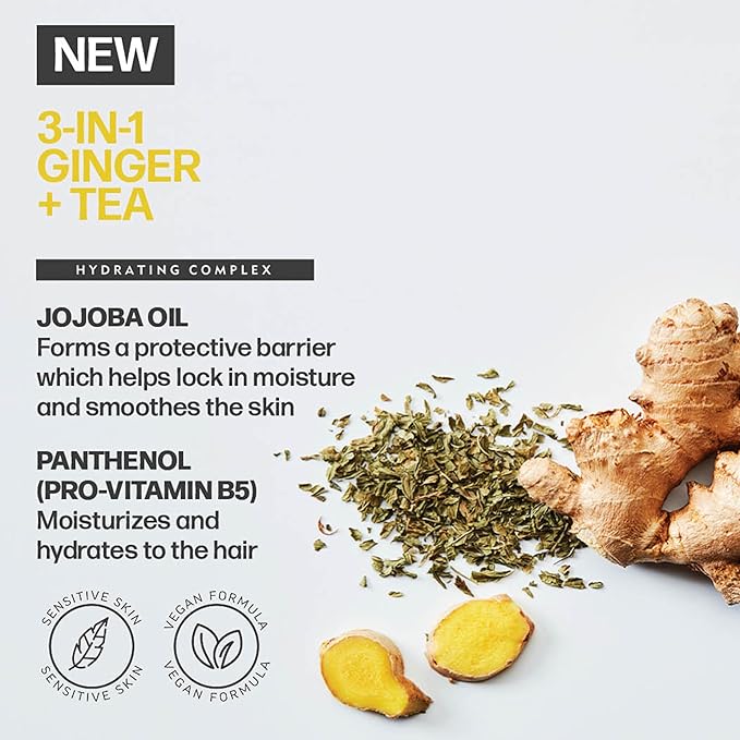 AMERICAN CREW 3-in-1 Ginger & Tea, Shampoo, Conditioner & Body Wash for Men, All-in-One Care with Revitalizing and Refreshing Fragrance, 33.8 fl oz