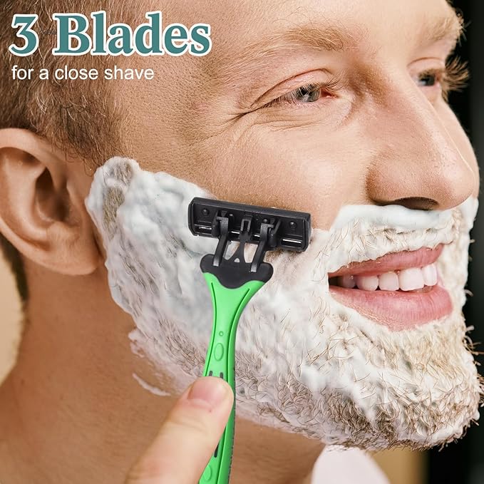 32 Pcs Men's Disposable Razors Bulk 3 Blade Shaving Razors for Sensitive Skin Comfortable Head Shave Valentine Gifts