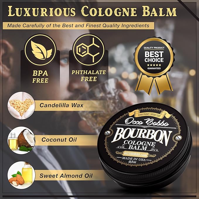 Handy Hound Occo Bobbo Solid Cologne for Men, Bourbon and Sandalwood Scent, .5 Ounce Concentrated Balm, Smooth Woody Oak Barrel Blend