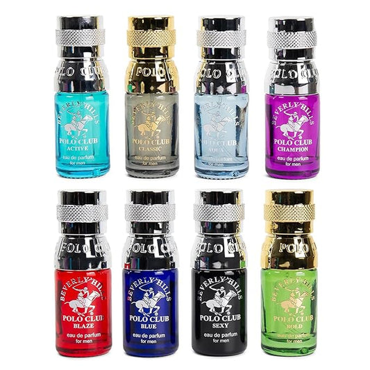 Beverly Hills Polo Club Discovery Collection 8PC Men's Cologne Gift Set - 8 Unique 0.34oz Travel Fragrances - Versatile Scents in Sleek Slider Box for Gifting & Travel