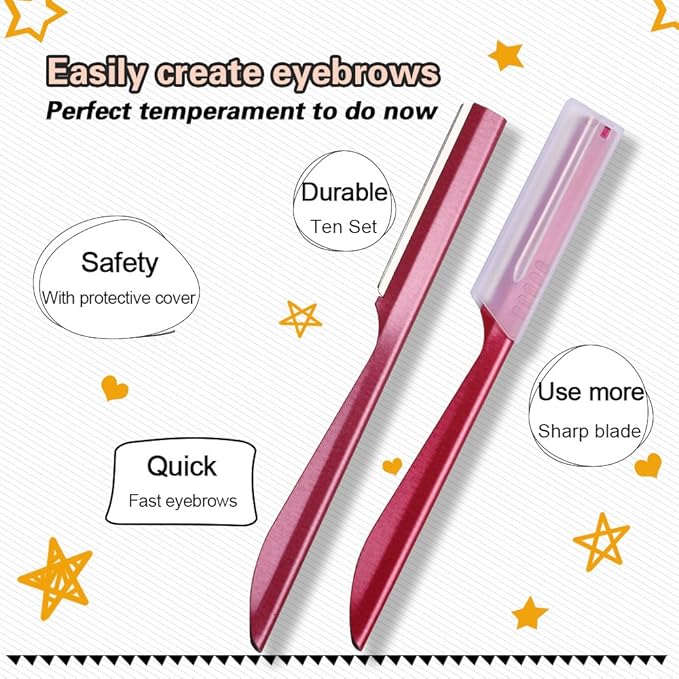 Eyebrow Trimmer, Completely Stainless Steel Eyebrow Razor Shaper for Men and Women, Grooming Shavers(10 pcs/box)
