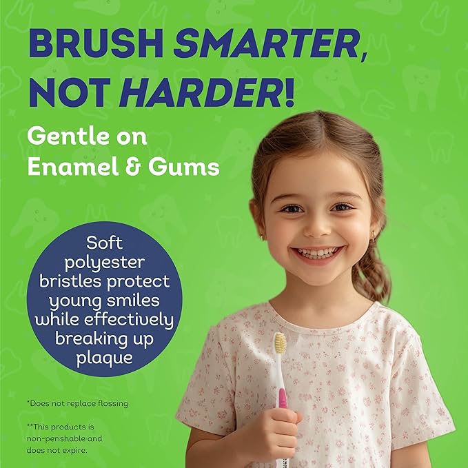 MOUTHWATCHERS Soft Childrens Flossing Manual Toothbrush, Value Pack of 4, Pink Toothbrushes for Kids & Teens, Ultra Clean, by Dr. Plotka's