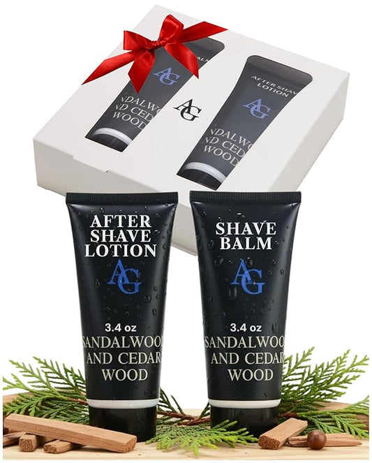 Aftershave for Men Set with Shave Cream and After Shave Lotion - Post Shave Balm for Sensitive Skin - Birthday Gift Idea for Him - 2 x 3.4 fl oz Razor Burn Cooling & Soothes Skin
