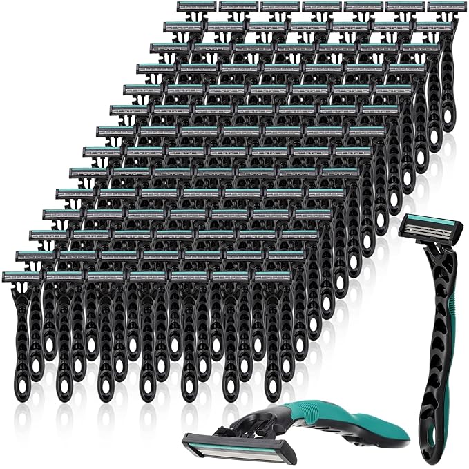 100 Pcs Men's Disposable Razors Bulk 3 Blade Men Razors for Head Sensitive Skin Comfortable Shave