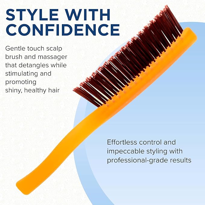 Giorgio GION2O Neon Orange 6.25 inch Gentle Touch Detangler Hair Brush for Men and Women. Soft Bristles for Sensitive Scalp. Wet and Dry for all Hair Types. Scalp Massager Brush Stimulate Hair Growth