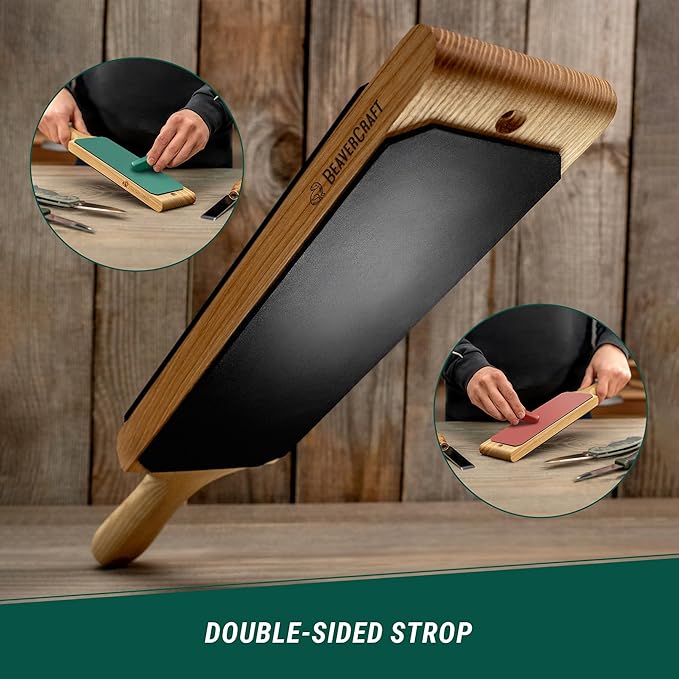 BeaverCraft Leather Strop Kit for Knife Sharpening 15.2" - Leather Knife Strop with Polishing Compound - Stropping Kit Double Sided LS1P1, Razor Sharpener for Knives, Chisels - eBook Guide Included