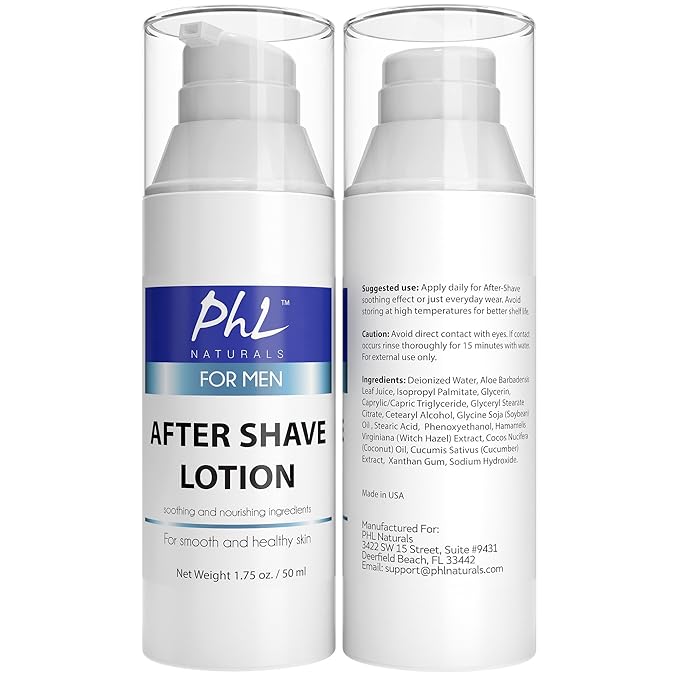 PHL Naturals Unscented Aftershave for Men – Fragrance-Free, Alcohol-Free After Shave Lotion for Sensitive Skin – Soothes, Prevents Razor Burn, Moisturizes – 1.75 oz