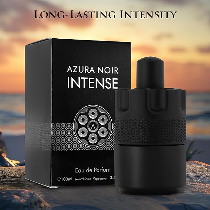 URBAN COLLECTION Azura Noir Intense Eau De Parfum for Men 3.4 fl oz – Cardamom & Earthy Notes – Bourbon Vanilla Base – Long Lasting – Elegant 100ml Bottle – Free of Paraben, Vegan & Cruelty-Free