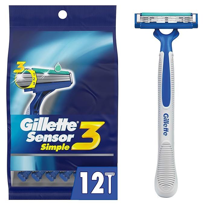 Sensor3 Simple Men’s Disposable Razors, 12 Count