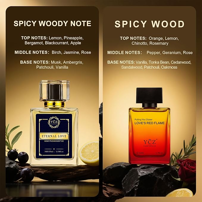 Ycz Cologne for Men Set, 1.7oz(50ml) Bottled Borrowing Fire & Carnival Men Perfume, Sophisticated Woody Rose Patchouli, Highquality Long Lasting Perfume, Sleek Bottle Design for Christmas Gifts Ideal