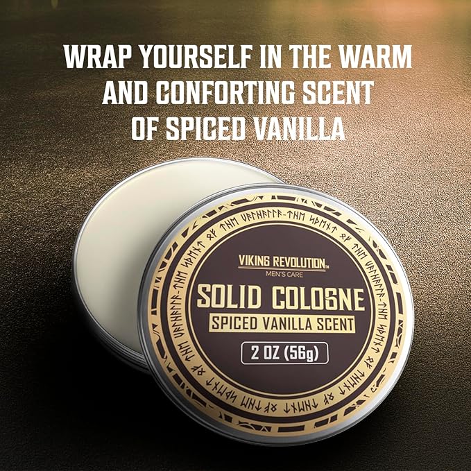 Viking Revolution Spiced Vanilla Solid Cologne for Men - 2 Oz Balm Cologne Travel Wax (Spiced Vanilla)