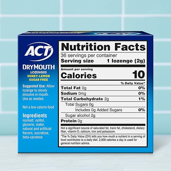 ACT Dry Mouth Lozenges with Xylitol, Sugar Free Honey-Lemon, 36 Lozenges (Pack of 3)