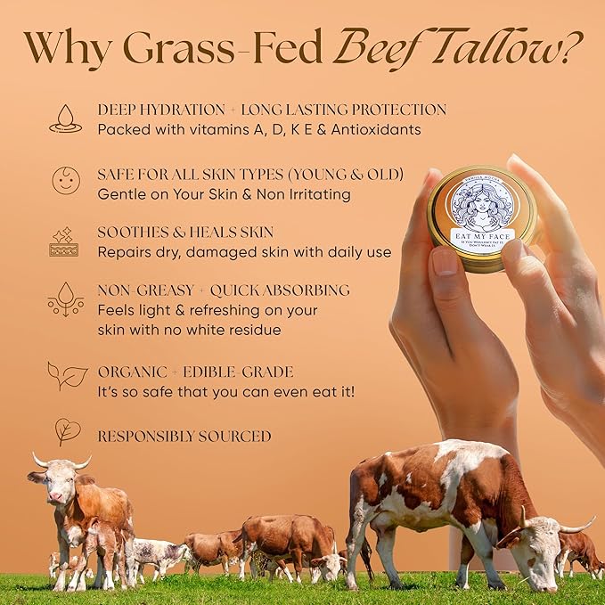 Eat My Face Quick Absorb Beef Tallow Face Moisturizer – 4.0 fl Oz, Non-Greasy Grass Fed Pure Beef Tallow for Skin | Face, Neck & Body - Natural Vanilla Scent Moisturizer | All Skin Types, Made in USA