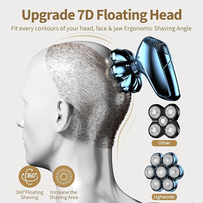 SHPAVVER Head Shavers for Bald Men: 5-in-1 Electric Razor - IPX7 Waterproof Shaving Grooming Kit for Balder - Turbo Speed & Precision Blades (Dark Blue)