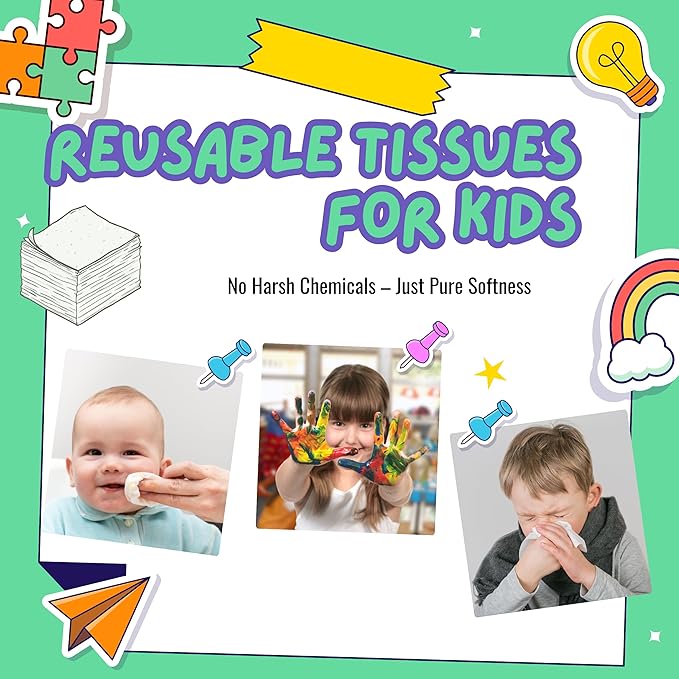 12 Reusable Tissues with 1 extra tissue, Travel Size Cloth Tissue Pack Made of Soft Cotton- Washable Facial White handkerchiefs - Eco Friendly Fabric with Zero Waste Cloths