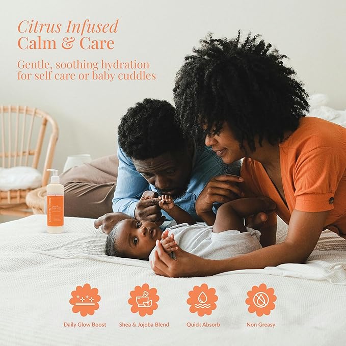 Refreshing Citrus Hand & Body Lotion with Shea Butter, Jojoba & Olive Oil – Natural Moisturizer, Non-Greasy, 8 fl oz Gentle - Hydrating for Dry & Delicate Skin - Family-Friendly & Vegan