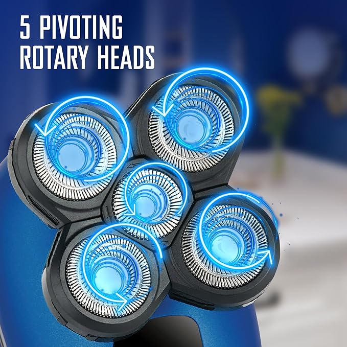 Signature Series Rechargeable Wet and Dry Rotary Head Shaver with Stainless Steel Blades, Cleansing/Buffing Brush and LCD Screen