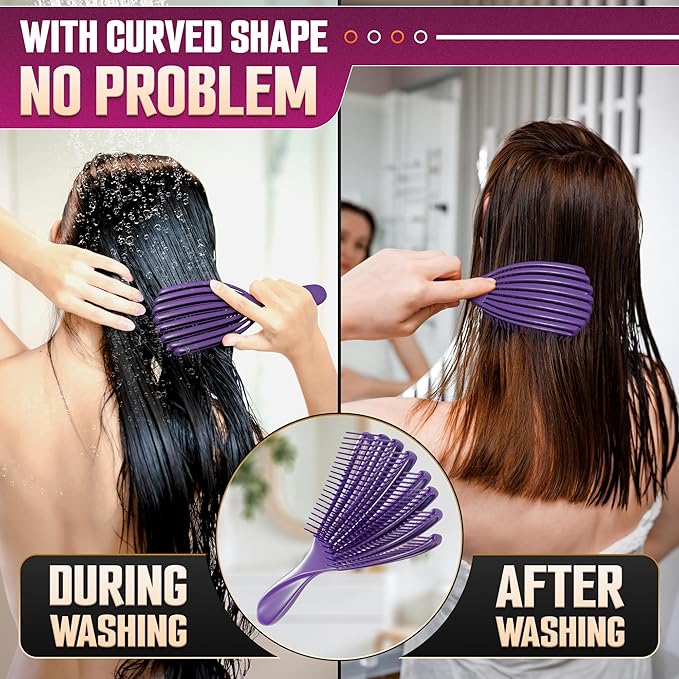 2 Pcs Detangling Curl Brush for Curly Hair Pink & Violet Set – Ergonomic Shell Shape Design and Scalp-Fitting Detangling Brush for Curly Hair and Locks – Easy Tangle Removal Curl Detangler Brushes