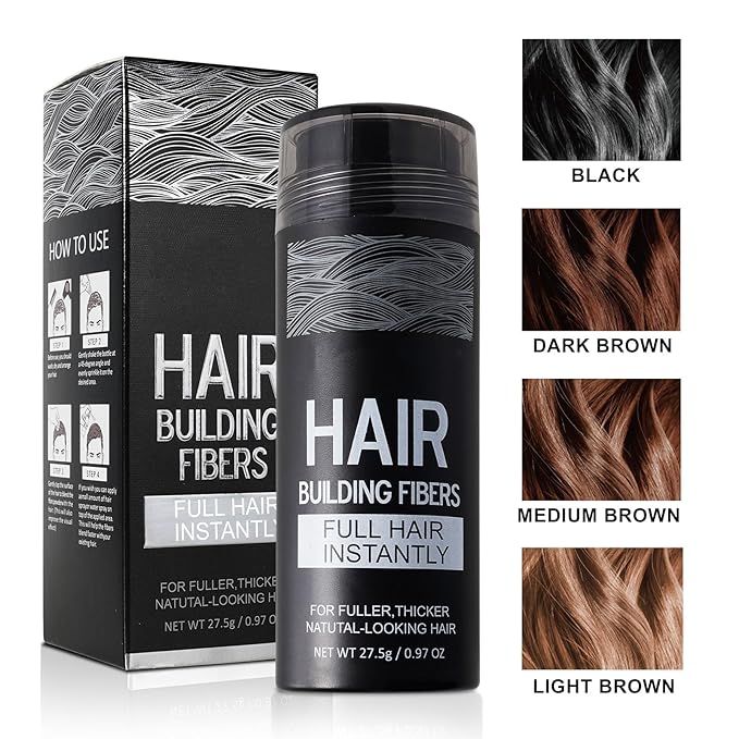Hair Building Fibers for Thinning Hair with Spray Applicator Pump Nozzle - Natural & Undetectable,Instantly Thicker Fuller Hair Conceals Hair Loss 30 Sec,4 Shades for Men & Women,27.5g (Medium Brown)