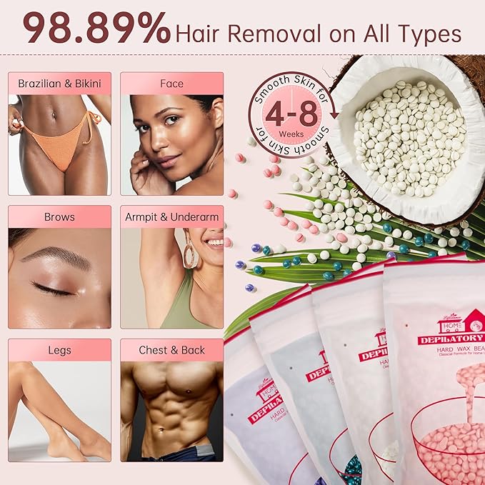 Lifestance Waxing Kit for Women & Men - Pink L3 Digital Warmer, Silicone Wax Pot Liner, Hair Removal Kit with 14.1oz Hard Wax Beads & Oil Spray, Professional for Home Brazilian Bikini Face Leg Body