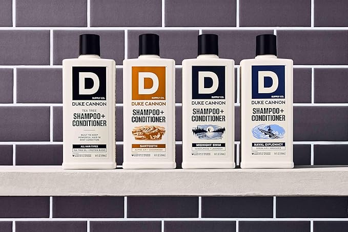 Duke Cannon Supply Co. 2-in-1 Hair Wash - Masculine Scent - Gentle Cleansing Hair Wash For Men - Stimulating Hair Shampoo & Conditioner - Strengthens Hair - Naval Diplomacy - 2 Pack (14 oz)