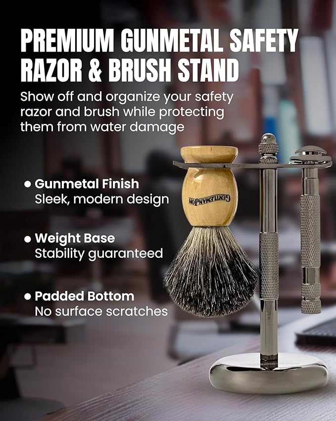 Gentleman Jon Shaving Stand for Razor & Brush for Men – Heavy Duty Gunmetal Razor & Brush Stand, Weighted Base, Matches Wet Shave Kit & Storage, Shaving Kit, Shaver Holder, Beard Accessories for Men