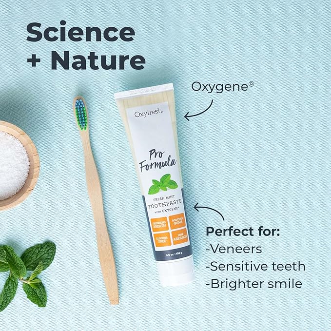 Oxyfresh Pro Formula Fresh Mint Toothpaste – Gentle Low Abrasion - Cosmetic Fluoride Free - for Bad Breath, Sensitive Teeth and Gums with Natural Essential Oils - 5.5 oz
