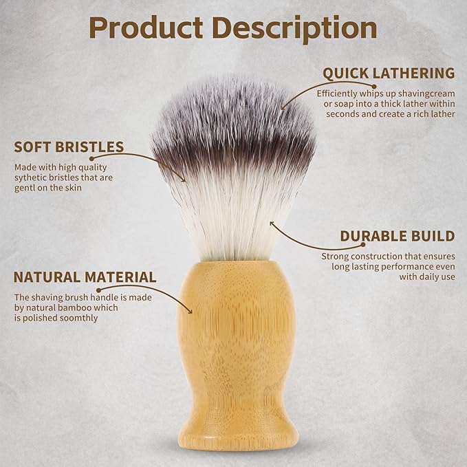 2 Pack Shaving Brush, Bamboo Handle Shave Brush with Synthetic Badger Hair, Soft Bristle Shaving Brush for Bearded Men