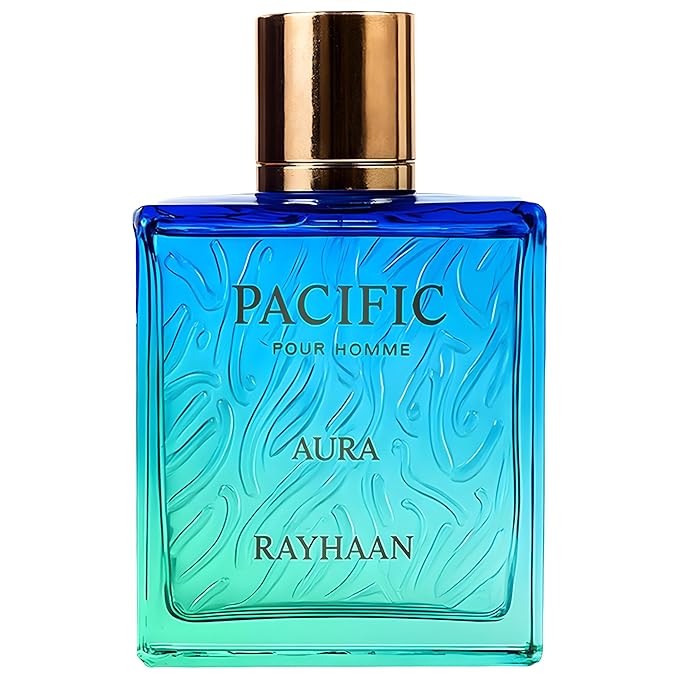 Rayhaan Pacific Aura - Citrus, Aromatic, Mint, Amber, Fresh - Eau de Parfum Spray for Men, 3.4 Ounce / 100 ml
