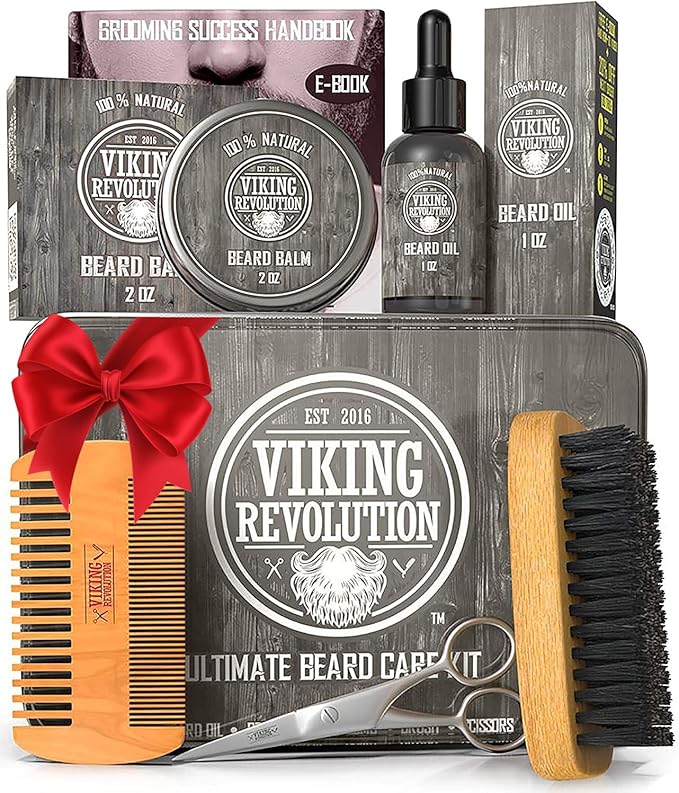 Viking Revolution - Ultimate Beard Kit - Beard Grooming Kit with Beard Brush, Beard Comb, Beard Balm, Beard Oil, Beard & Moustache Scissors - Gifts for Men