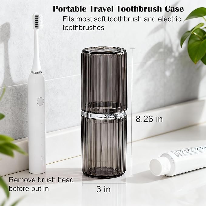 Toothbrush Travel Case, 2-in-1 Dustproof Travel Toothbrush Holder with Rinse Cup, Large Portable Toothbrush and Toothpaste Cup Container for Traveling Camping School Business Trip Bathroom
