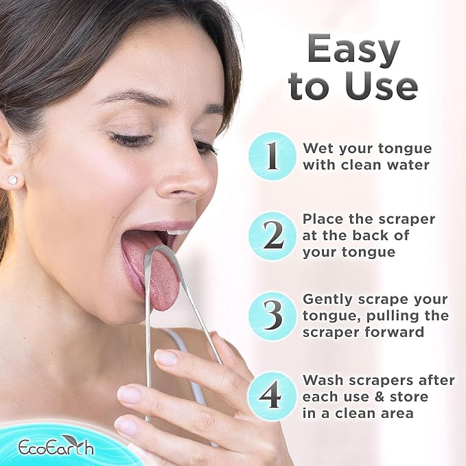 Tongue Scraper for Adults - 3 Pcs Metal Tongue Cleaner with Silver Storage Case - Tough Stainless Steel Mouth Scrubber for Fresh Breath & Oral Hygiene - by EcoEarth