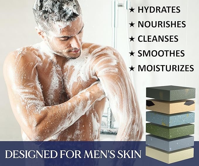 NATURAL AMERICAN Men’s Bar Soap – Mens Cologne Scents, 100% All Natural, Essential Oils, Organic Shea Butter, No Harmful Chemicals – (6pk) Soap for a Man - USA Handmade – 5 oz
