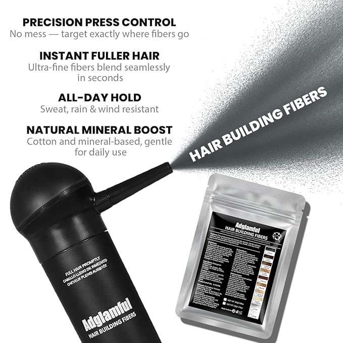 2PCS Hair Fibers for Thinning Hair - Hair Building Fibers Spray with Spray Applicator + Refill Pouch, Undetectable & Long-lasting, Instant Hair Coverage for Adults (Grey, 30g+25g)