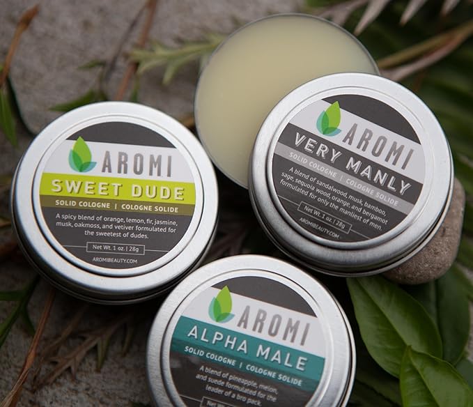 Aromi Solid Cologne for Men | Sandalwood, Musk, Woodsy Fragrance, Travel, Alcohol-Free, Wax-Based Scent, Vegan, Men's Gift, Stocking Stuffer (Very Manly)