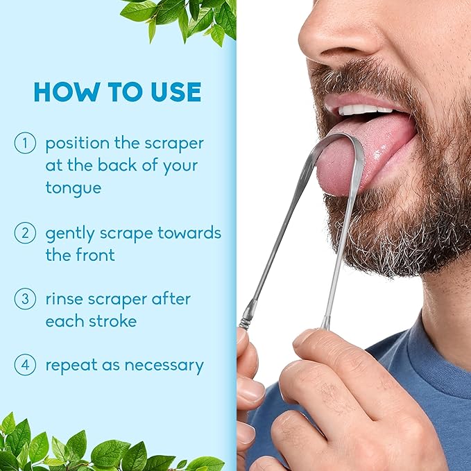 The Humble Co Tongue Scraper for Adults & Kids, 2 Pack - 100% Stainless Steel Tongue Cleaner Helps Eliminate Bad Breath & Bacteria - Dental Oral Care Products & Personal Hygiene Essentials