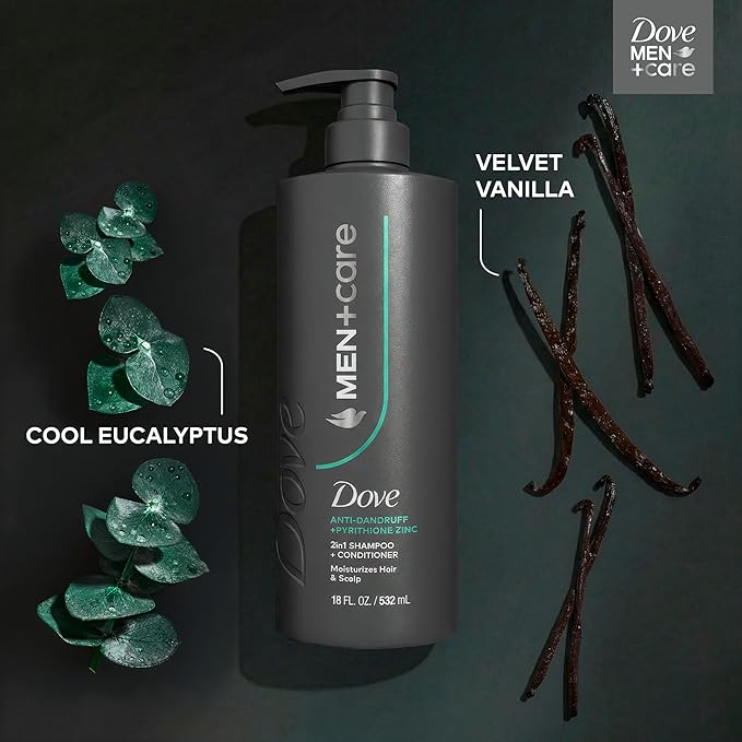 Dove Men+Care 2-in-1 Shampoo + Conditioner 1 ct Dandruff Defense to Moisturize Hair & Scalp, with Pyrithione Zinc, 18 FL OZ