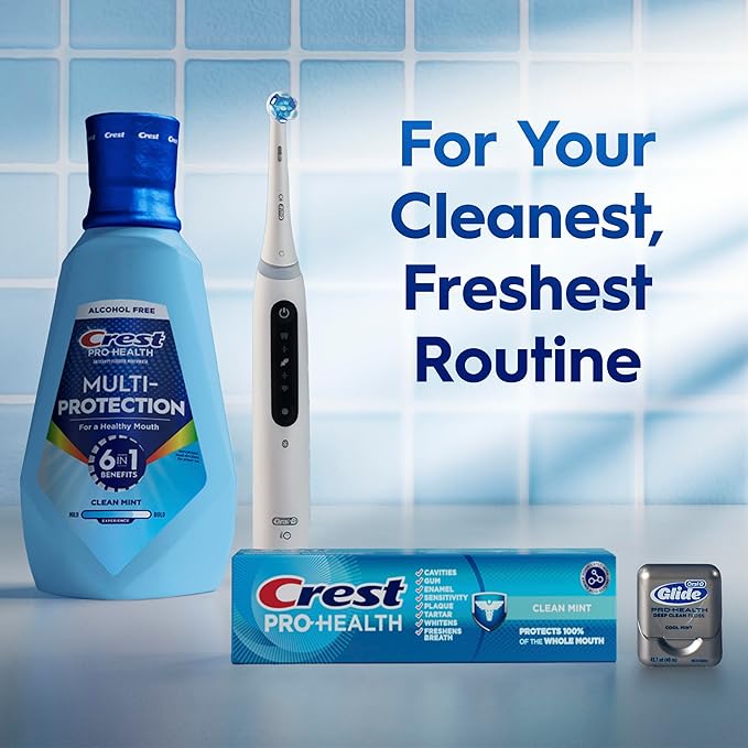Crest Pro-Health Advanced Multi-Protection Mouthwash, Alcohol Free Mouthwash, Fresh Mint, 500 mL (16.9 Fl Oz), Pack of 4, Crest Mouthwash, Flouride Mouthwash