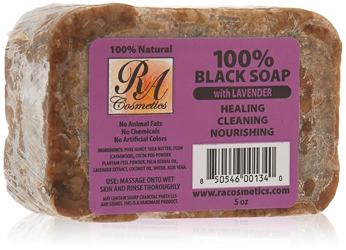 RA COSMETICS 100% Natural Black Soap with Lavender 5oz